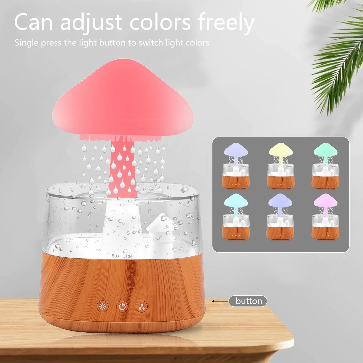 450ML Rain Drop Humidifier with Remote 7 Colours Led Light Mushroom Cloud Essential Oil Aromatherapy Diffuser for Sleeping Home