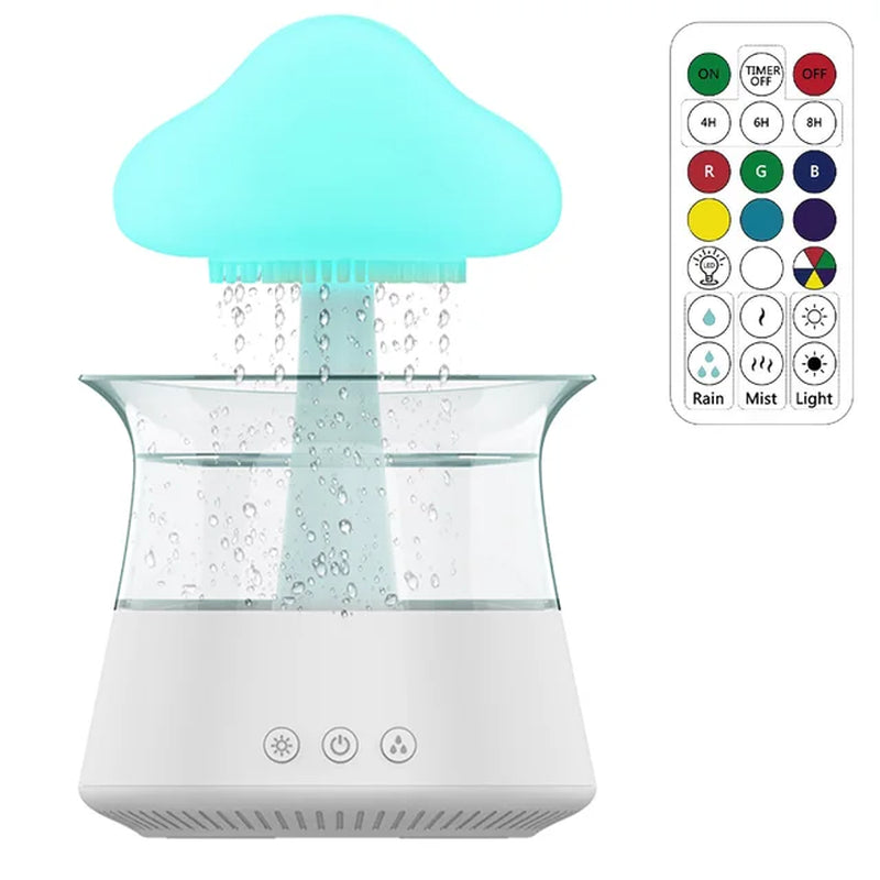 450ML Rain Drop Humidifier with Remote 7 Colours Led Light Mushroom Cloud Essential Oil Aromatherapy Diffuser for Sleeping Home