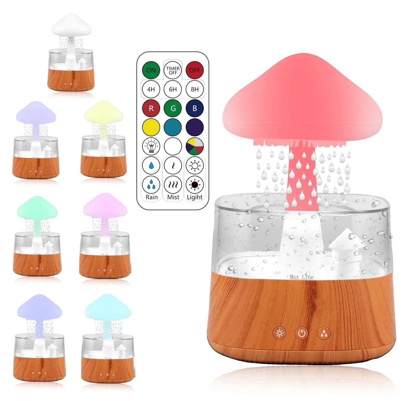 450ML Rain Drop Humidifier with Remote 7 Colours Led Light Mushroom Cloud Essential Oil Aromatherapy Diffuser for Sleeping Home