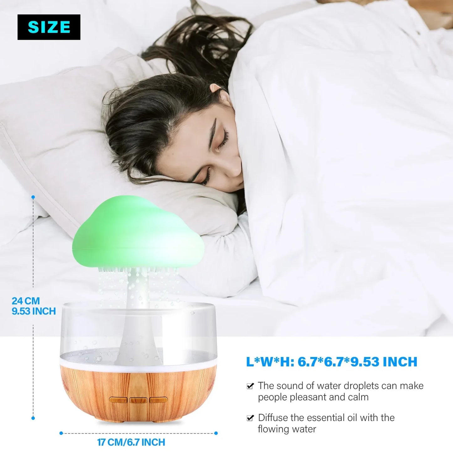 Rain Cloud Humidifier Night Light Aromatherapy Essential Oil Diffuser Relaxing Imitate Sounds of Rain to Help Sleep Humidifier