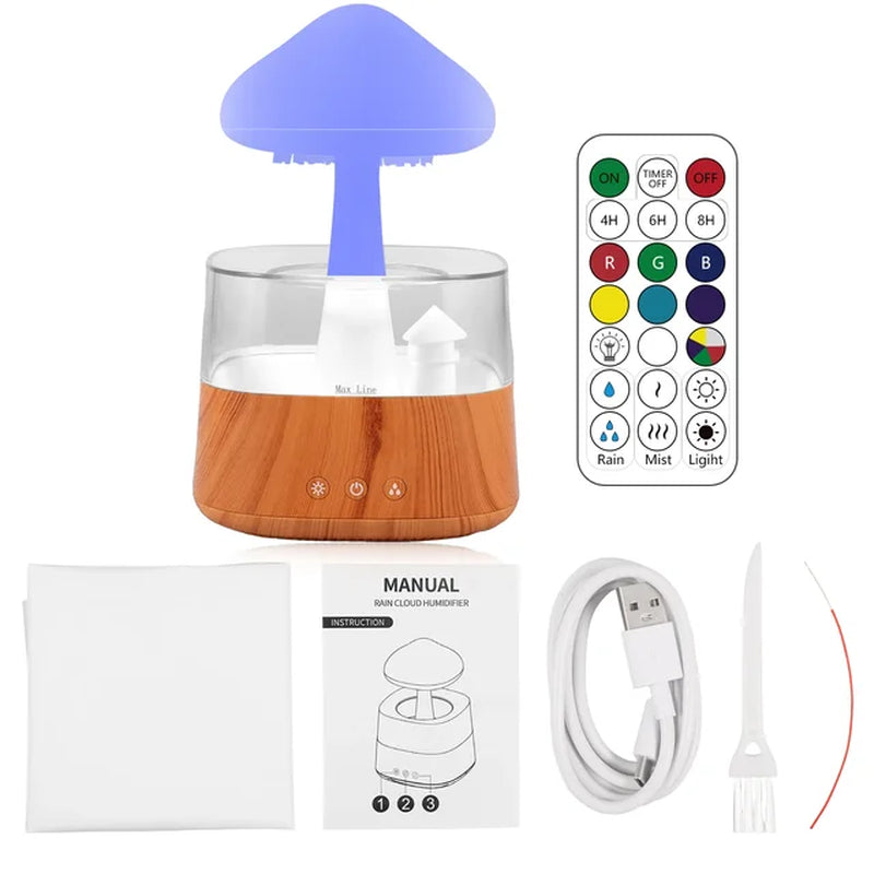 450ML Rain Drop Humidifier with Remote 7 Colours Led Light Mushroom Cloud Essential Oil Aromatherapy Diffuser for Sleeping Home