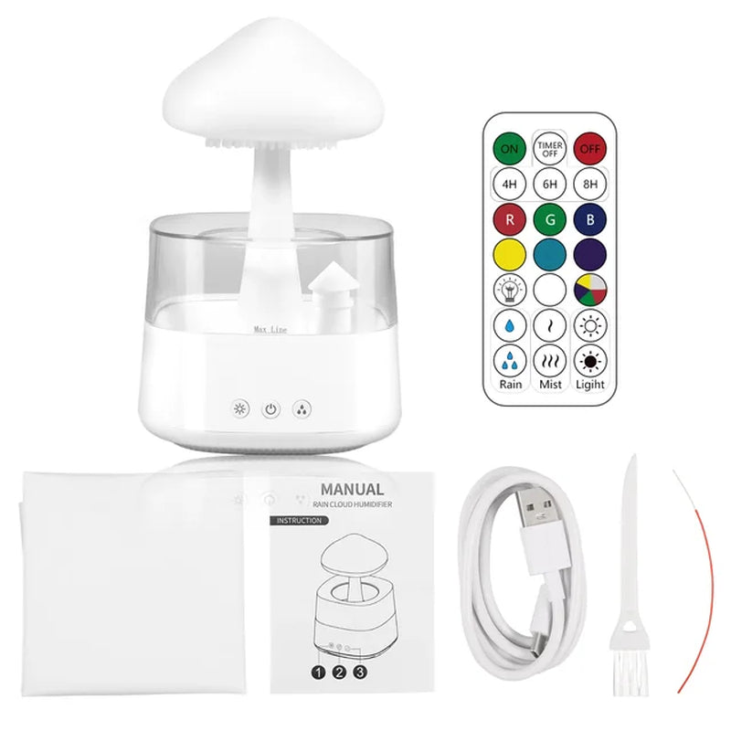 450ML Rain Drop Humidifier with Remote 7 Colours Led Light Mushroom Cloud Essential Oil Aromatherapy Diffuser for Sleeping Home